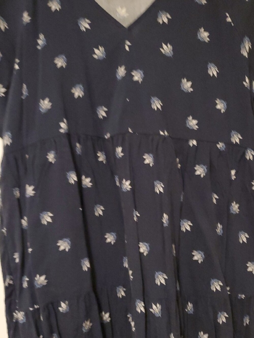 Women’s Navy Floral V-Neck Tiered Dress - Picture 3 of 4
